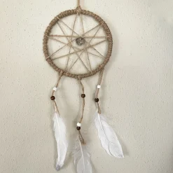 Deko Traumfänger Boho, Dreamcatcher mit Federn, braun oder creme, Ø15cm