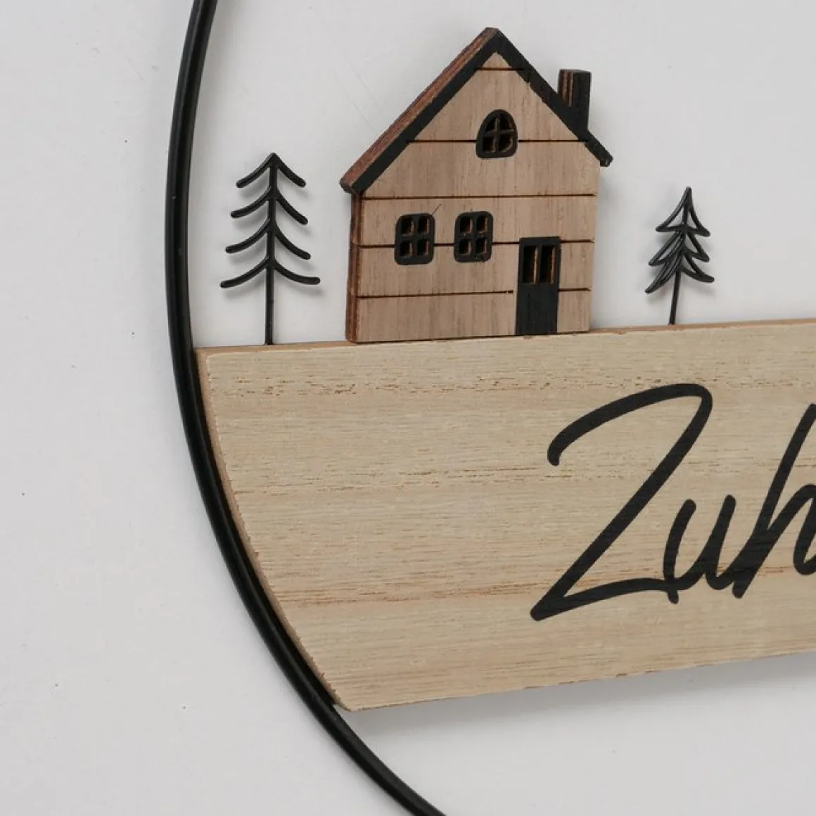 Deko Türschild Zuhause, Hänger Homewood, rund mit Häuschen und Bäume, Ø28cm, Boltze Home Collections
