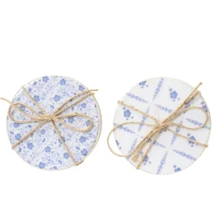 Deko Untersetzer Blumenranken, Holzuntersetzer blau-weiß, Set/4