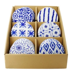 Deko Untersetzer rund, Keramikuntersetzer blau-weiß, 6 unterschiedliche Muster, Ø10cm, DIJK Natural