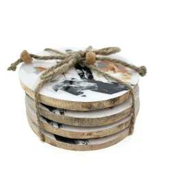 Deko Untersetzer Tourengeher, Holzuntersetzer mit Lackküberzug und Bergmotiv mit Bergwanderer, Ø10cm. 4St/Pck