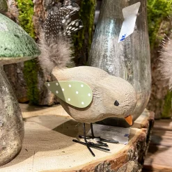 Deko Vogel, Holzvogel, grün oder creme, 13x10cm