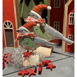 Deko Vogel mit Mütze und Schleife, Wintervogel aus Metall, 17cm