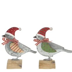 Deko Vogel mit Mütze und Schleife, Wintervogel aus Metall, 13cm