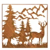 Deko Wandbild Hirsch, Baum und Berge, 44x44cm, Rostbild