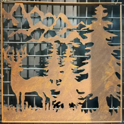 Deko Wandbild Hirsch, Baum und Berge, 44x44cm, Rostbild