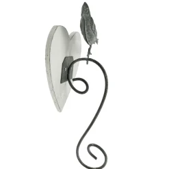 Deko Wandhaken, Herz mit Vogel, grau-weiß- used look, 21x11cm, Metall-Holz