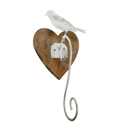 Deko Wandhaken, Herz mit Vogel, braun-weiß, used look, 21x11cm, Metall-Holz