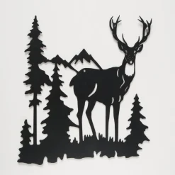 Deko Wandobjekt Hirsch im Wald, Hirsch Cervus schwarz, 30x28cm, Boltze Home Collections