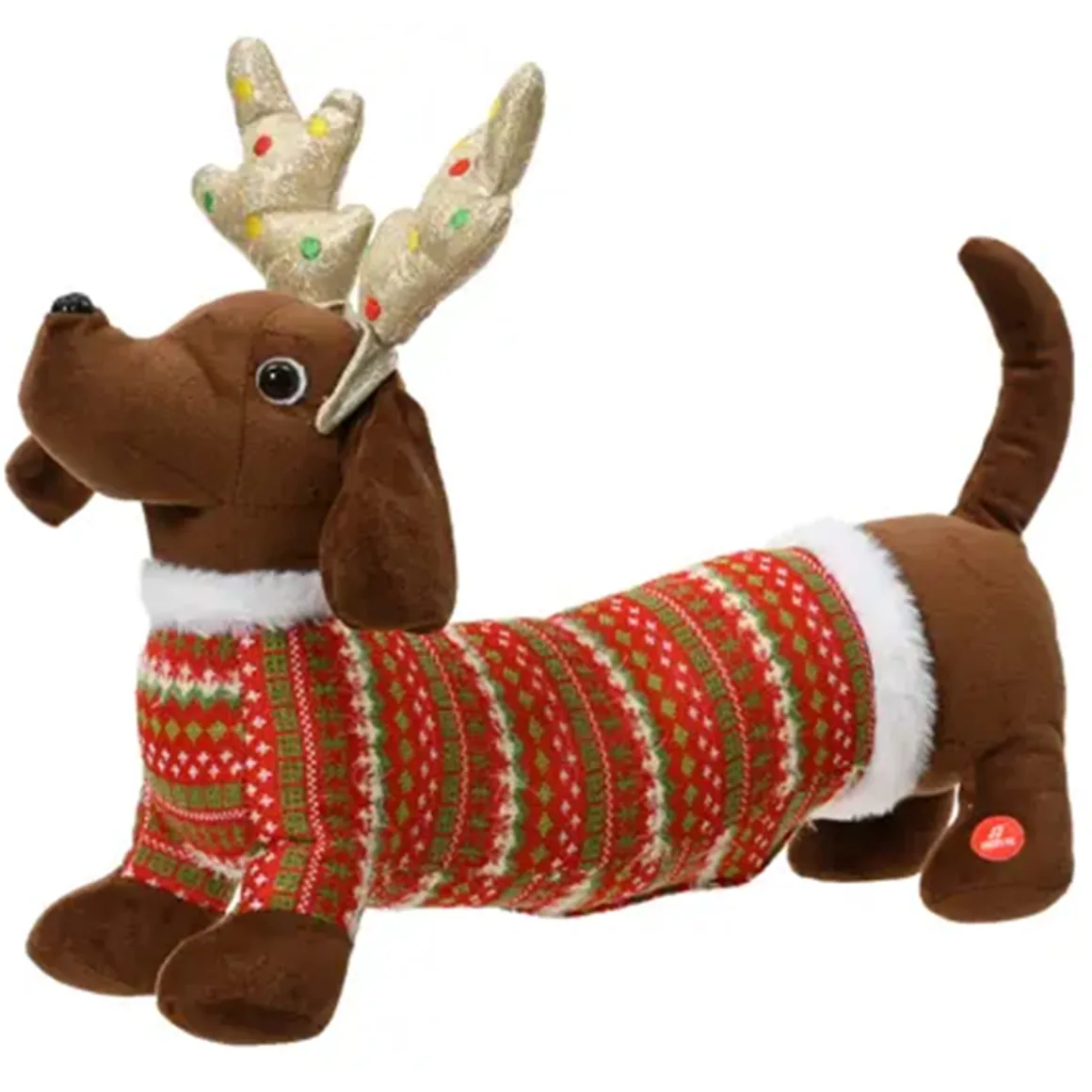 Deko Weihnachtsdackel mit Pullover, lustiger beweglicher und bellender Dackel, 45cm