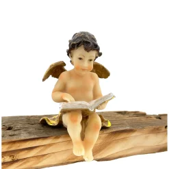 Deko Weihnachtsengel Nostalgie, Engel mit Buch, Kantenhocker, 9cm, Polyresin