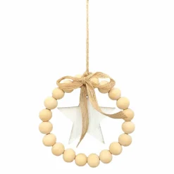 Deko Weihnachtshänger Holzperlen, Perlenkranz mit Stern, Ø10cm