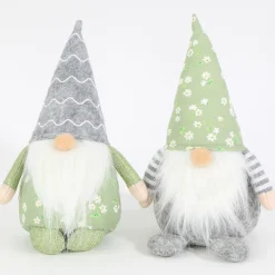 Deko Wichtel, Gartenwichtel mit Blumenhut grün und Ringelshirt, 24cm