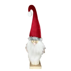 Deko Wichtel Nikolaus, Holzwichtel Weihnachtsmann mit Filzmütze, auf Holzsockel, 62cm