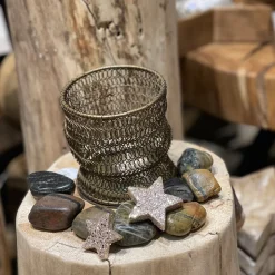 Deko Windlicht  Antik gold, Drahtgeflecht goldbraun, 20x13cm, Metall