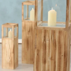 Deko Windlicht Elba, Holzturm mit Sichtscheibe aus Glas, Naturholz, 80cm, Boltze Home Collections