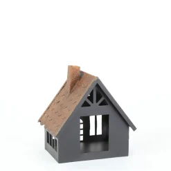 Deko Windlicht Haus, Metallhaus rost-schwarz, 16cm, Metall