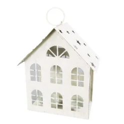 Deko Windlicht Haus Sternchen, Metallhaus mit Sternchen, creme antik, used look, 20x16cm