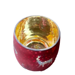 Deko Windlicht Hirsch, Glaswindlicht Flackereffekt, Innenbeschichtung gold, 10cm