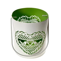 Deko Windlicht Hochzeit,  Metallwindlicht mit Herz und Vögel, 7x10cm