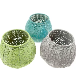 Deko Windlicht Ornament, Kerzenhalter türkis, shabby chic, 10x8cm, Metall