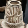 Deko Windlicht Rattan natur, Korbwindlicht Boho mit Henkel, 31cm