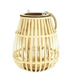 Deko Windlicht Rattan natur, Korbwindlicht Boho mit Henkel, 28cm