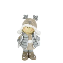 Deko Winterkind Junge mit Ski, Skifahrer mit Mütze, 14cm