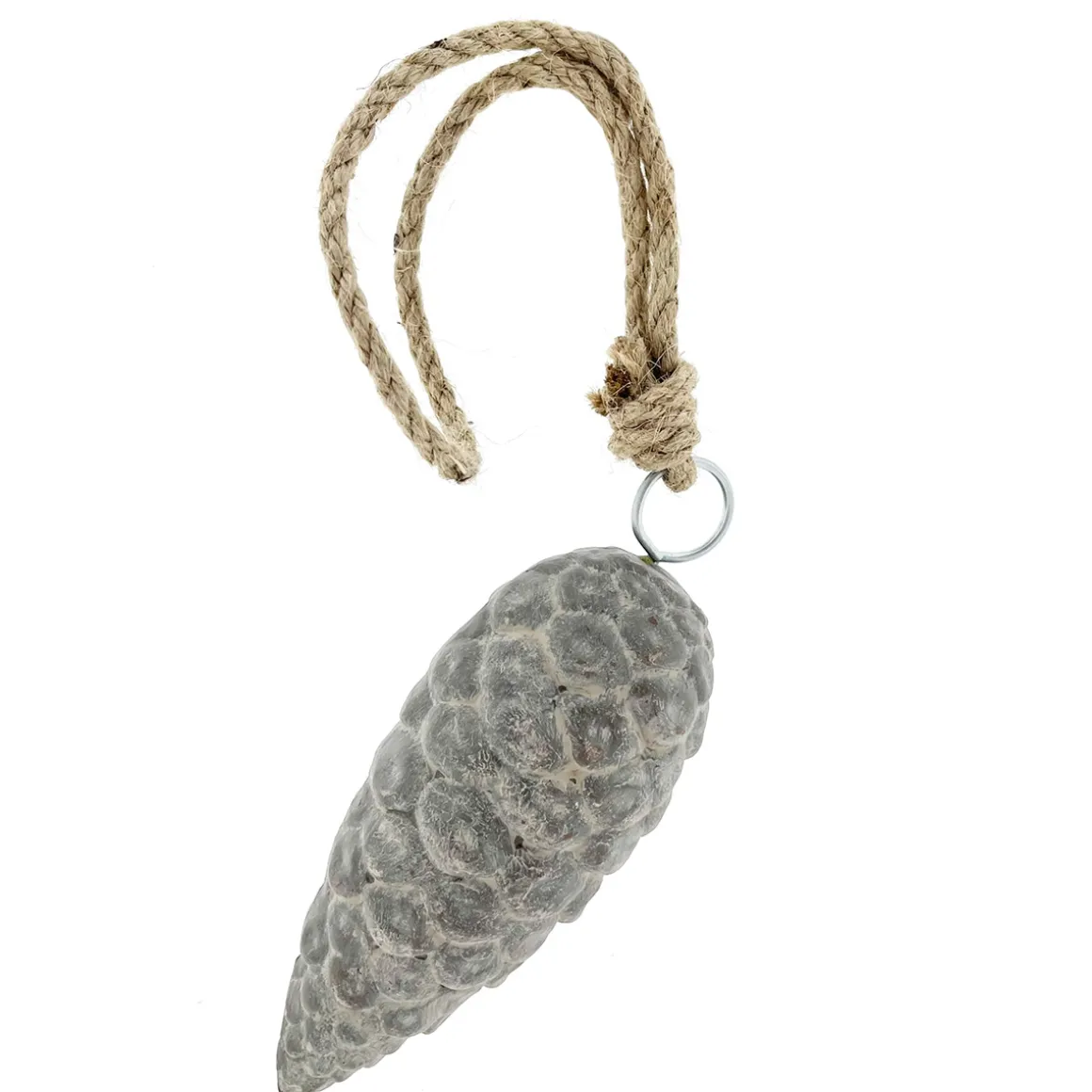Deko Zapfen, Tannenzapfen grau used look, Zapfenhänger aus Keramik, 13cm