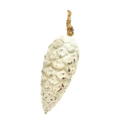 Deko Zapfen, Tannenzapfen cremeweiß used look, Zapfenhänger aus Keramik, 13cm