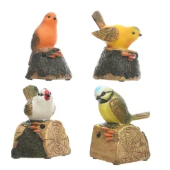 Deko Zwitschervögel, 4 versch Ausführungen, Vögel auf Baumstamm mit Sensor