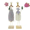 Deko Blumenmädchen mit Blume, Blumenkönigin creme und grau, 36x12cm, Metall, Set/2