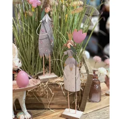 Deko Blumenmädchen mit Blume, Blumenkönigin creme und grau, 36x12cm, Metall, Set/2