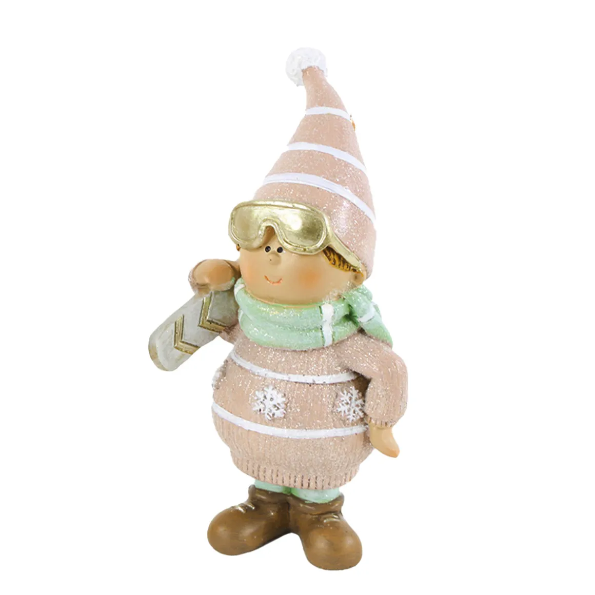 Dekofigur Skifahrer mit Skibrille, Winterkind mit Ski und Riesenpulli, 12cm