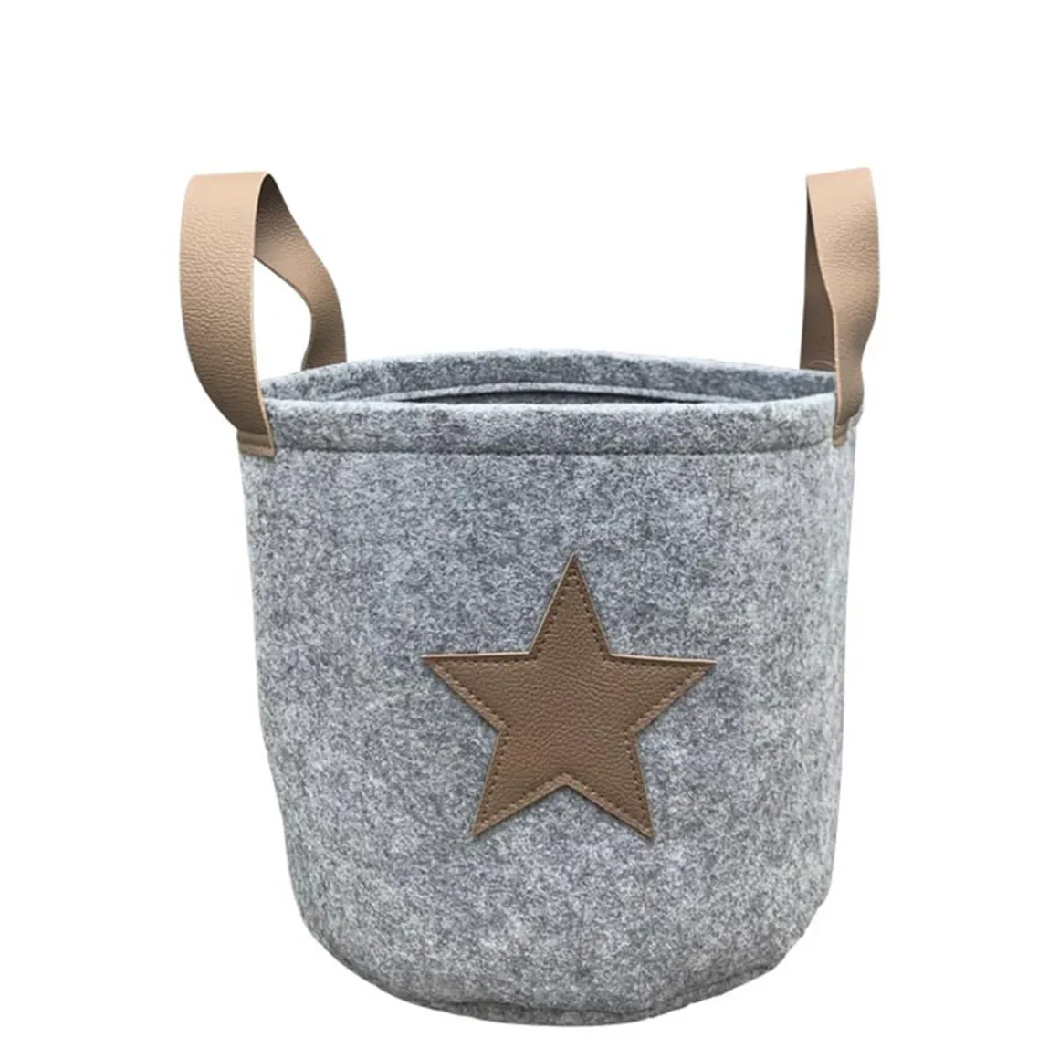 Deko Filzkorb Weihnachten mit Griffen, Übertopf aus Naturfilz mit Lederimitat Stern, 25x25cm