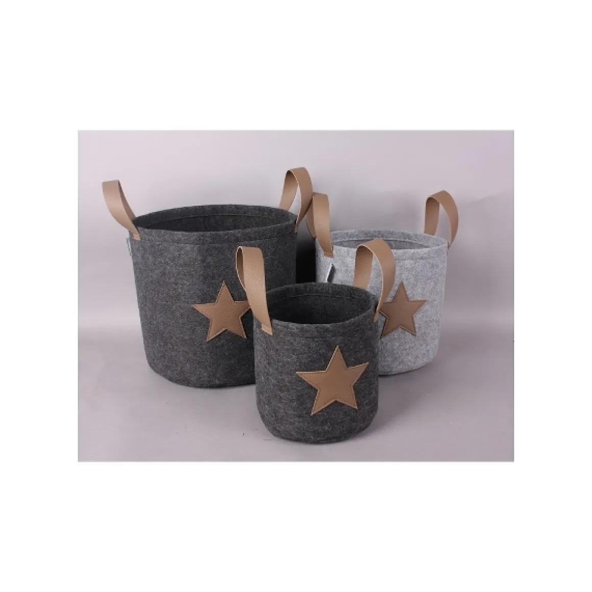 Deko Filzkorb Weihnachten mit Griffen, Übertopf aus Naturfilz mit Lederimitat Stern, 25x25cm