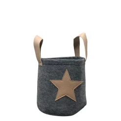 Deko Filzkorb Weihnachten mit Griffen, Übertopf aus Naturfilz mit Lederimitat Stern, 20x20cm