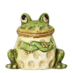 Deko Frosch grün-braun, Gartenfrosch aus Terracotta, 7cm