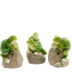 Deko Frosch mit Bewegungsmelder, quakender Laubfrosch auf Stein, Gartenfrosch, 8x7x11cm