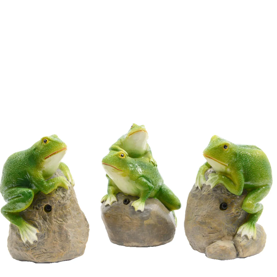 Deko Frosch mit Bewegungsmelder, quakender Laubfrosch auf Stein, Gartenfrosch, 8x7x11cm