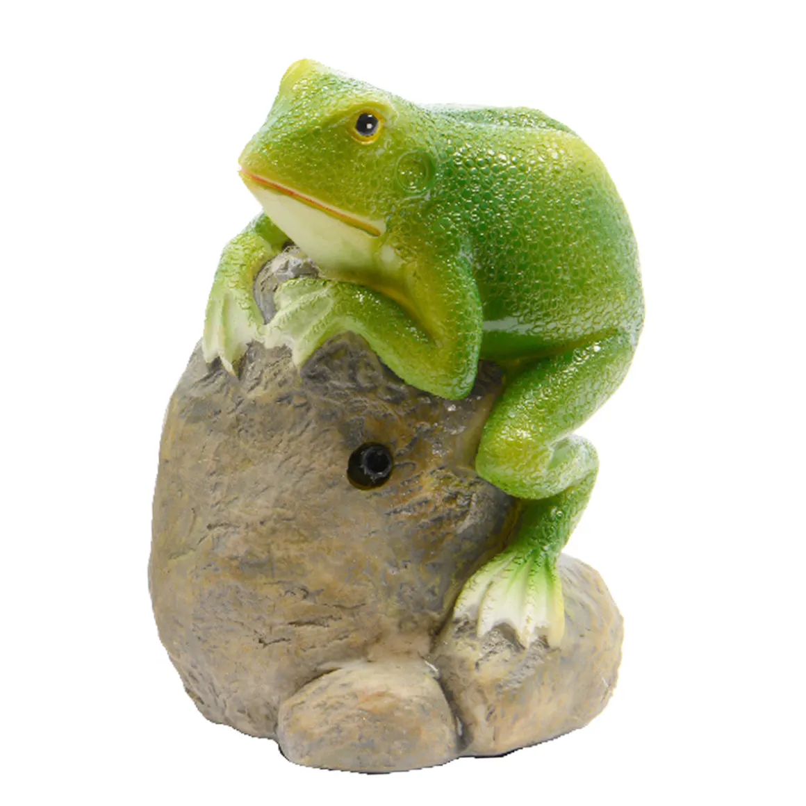 Deko Frosch mit Bewegungsmelder, quakender Laubfrosch auf Stein, Gartenfrosch, 8x7x11cm