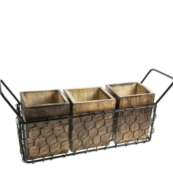 Deko Gitterkorb mit 3 Holzkisten, Aufbewahrungsboxen, Organizer, 38x16cm