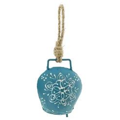 Deko Glocke blau mit Klang, Kuhglocke mit Blumenmuster blau-weiß, 9cm