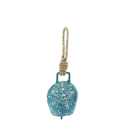 Deko Glocke blau mit Klang, Kuhglocke mit Blumenmuster blau-weiß, 7cm