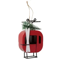 Deko Gondel Galero rot mit Tannenbaum und weißen Ski, Seilbahn, Skigondel aus Metall, Boltze Home Collections