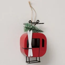 Deko Gondel Galero rot mit Tannenbaum und weißen Ski, Seilbahn, Skigondel aus Metall, Boltze Home Collections