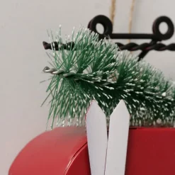 Deko Gondel Galero rot mit Tannenbaum und weißen Ski, Seilbahn, Skigondel aus Metall, Boltze Home Collections