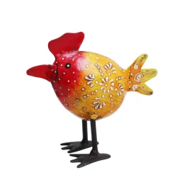 Deko Hahn eiform, kleiner Metallhahn orange mit orangem Schweif, 9x10cm