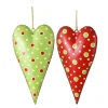 Deko Herz, Metallherz mit Punkte, rot und grün, 14cm, Hänger, Set/2