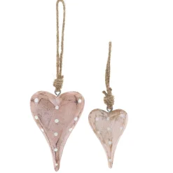 Deko Herz rosa used look, Holzherz unfinish mit weiße Punkte, 15cm